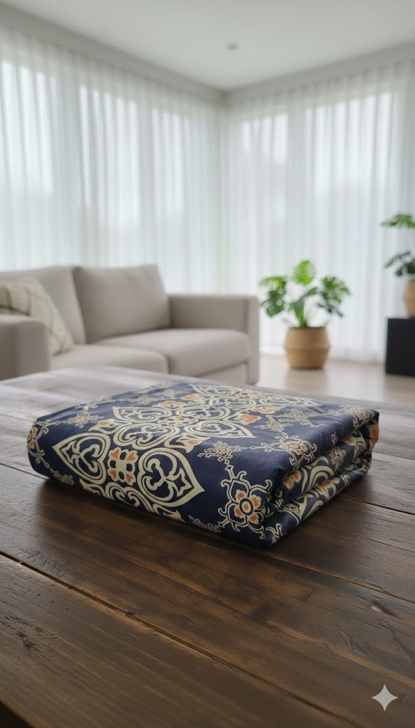 Luxury Navy Blue Printed Bedsheet / Comforter – Elegant & Premium Quality