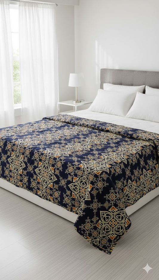 Luxury Navy Blue Printed Bedsheet / Comforter – Elegant & Premium Quality