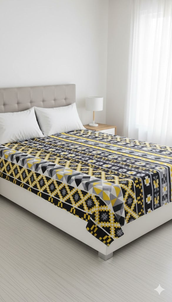 Black & Yellow Geometric Printed Bedsheet