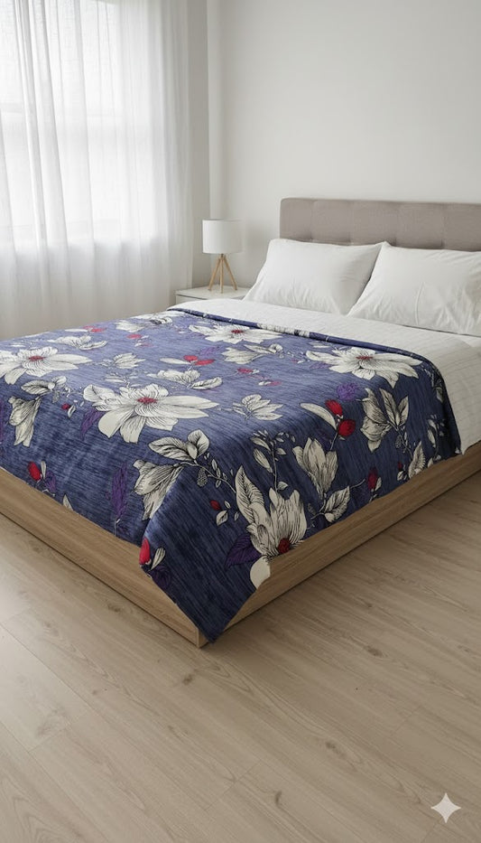 Luxury  Deep Navy Blue Printed Bedsheet / Comforter – Elegant & Premium Quality